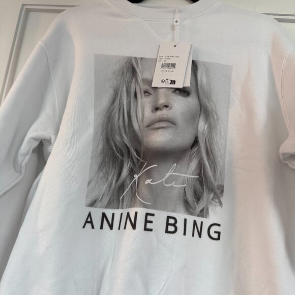 NWT Anine Bing Kate Moss Ramona Oversized Sweatshirt Crewneck White Sz Large - Picture 5 of 8